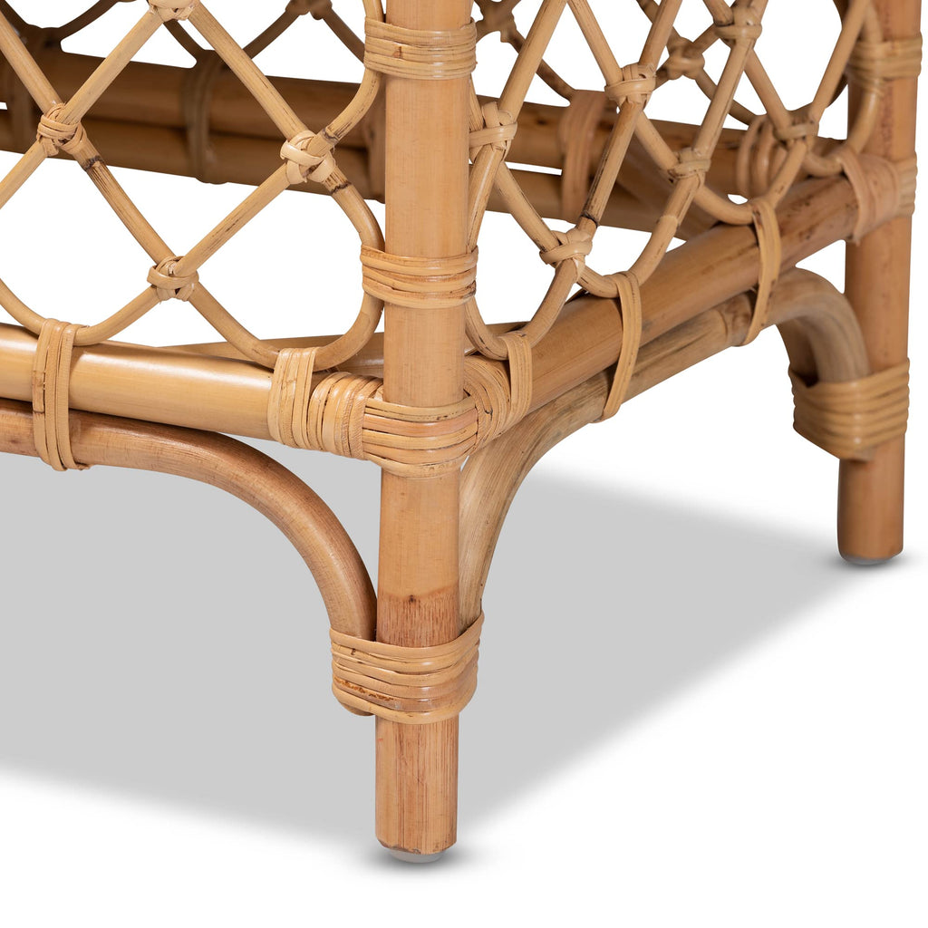 Orchard Natural Rattan Bench with White Cushion - 48" Boho Wicker Ottoman, Handwoven Cane Entryway Seat, or Hallway