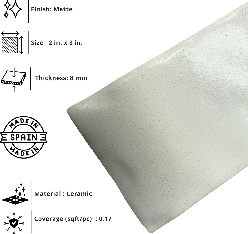 2x8 Matte White Handmade Look Ceramic Wall Tile - Wavy Surface Spanish Subway Tile Backsplash, Bathroom, and