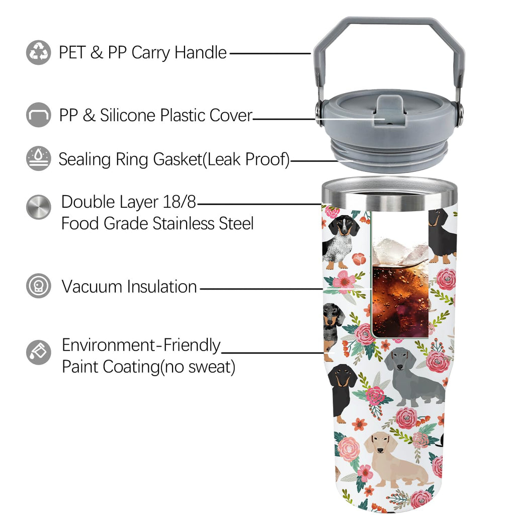 Dachshund Dog Tumbler Weiner Weenie Gifts for Women Men 30 Oz Dog Tumbler Insulated Dachshund Water Bottle Cup with