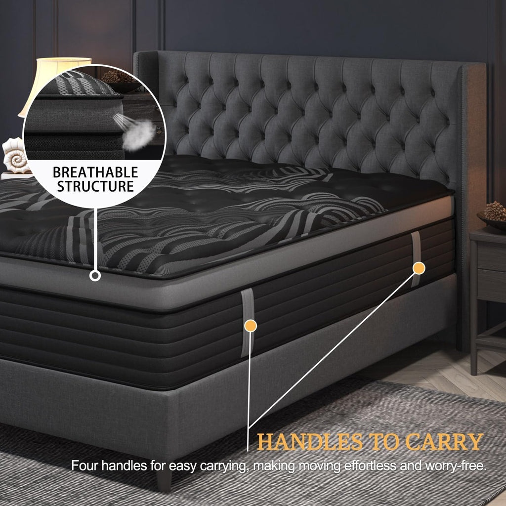 Queen Mattress, 14 Inch Hybrid Mattresses, Medium-Firm Feel with Pocket Springs & Cooling Gel Memory Foam