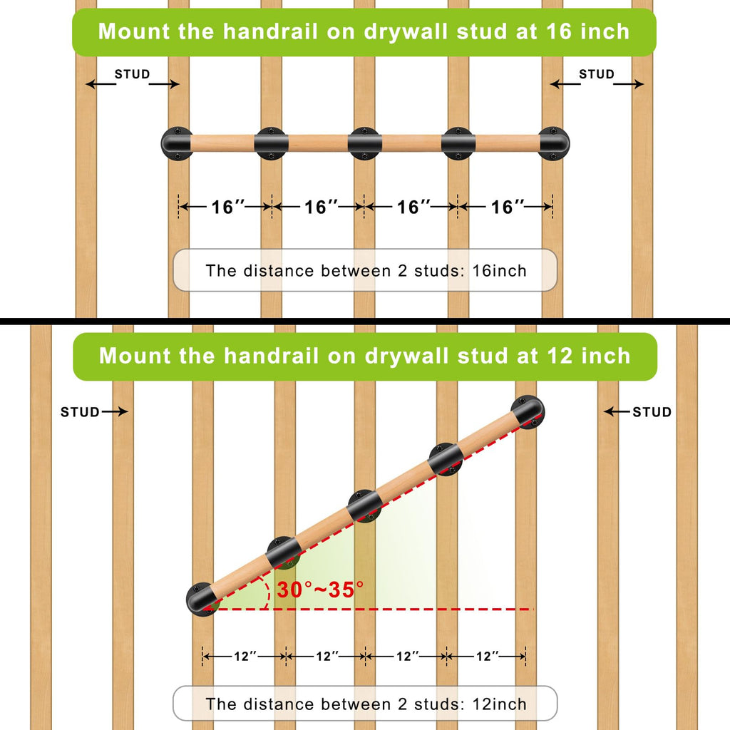 67 Inch Wood Handrail Wall Mount Handrails for Indoor Stairs
