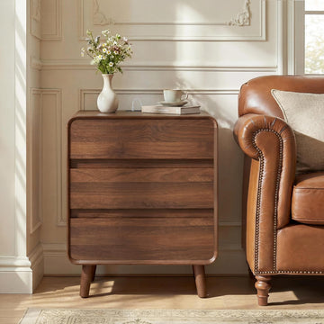 27.7 Inch Tall Night Stands with Charger Station, Mid-Century Modern Large Bedside Table with Outlets, Wide Wood End