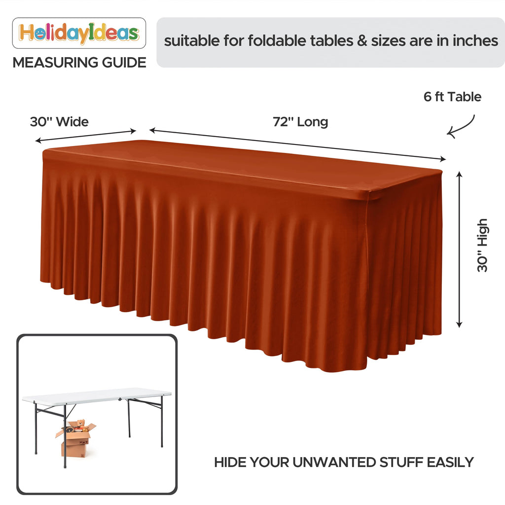 2 Pack Rust Spandex Table Skirts 6ft Fall Tablecloths Ruffle