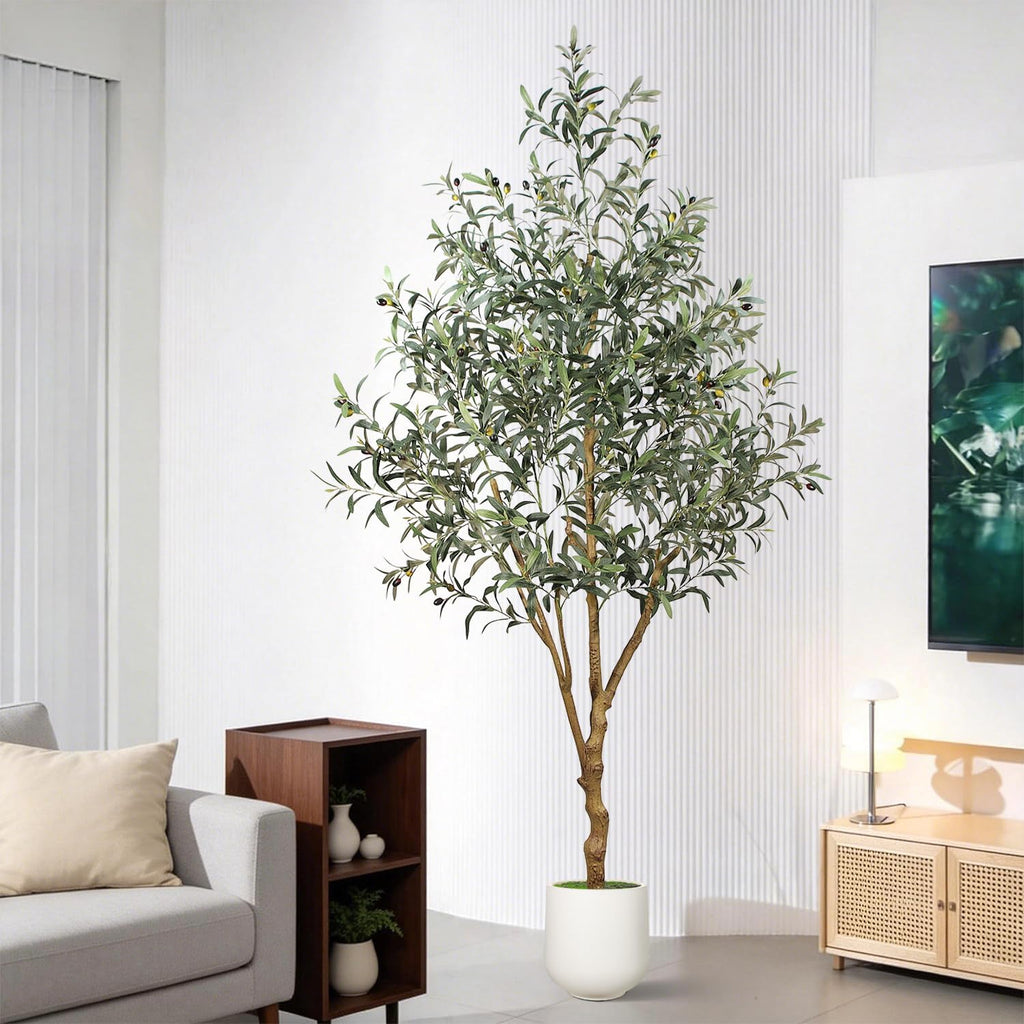 6FT Olive Trees Artificial Indoor - Realistic Artificial Olive Tree Indoor with White Planter, Large Full Fake Plants