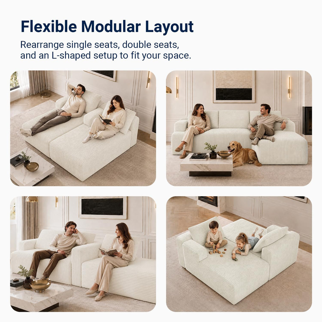 Modular Sectional Sofa, Boneless Couches with Individually Wrapped Coil Support, No Assembly Required, Corduroy