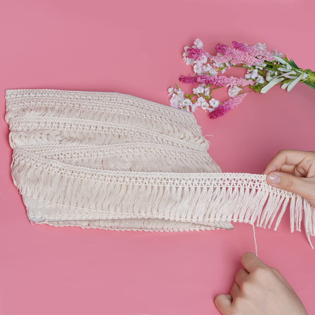 Cotton Tassel Fringe Trim, 10 Yards X 6cm Wide Sewing Trim, Beige