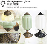 Milk Glass Touch Table Lamp, Elegant Green Jadeite Glass Bedside Desk Lamp 3 Way Dimmable with USB C+A Charging Ports