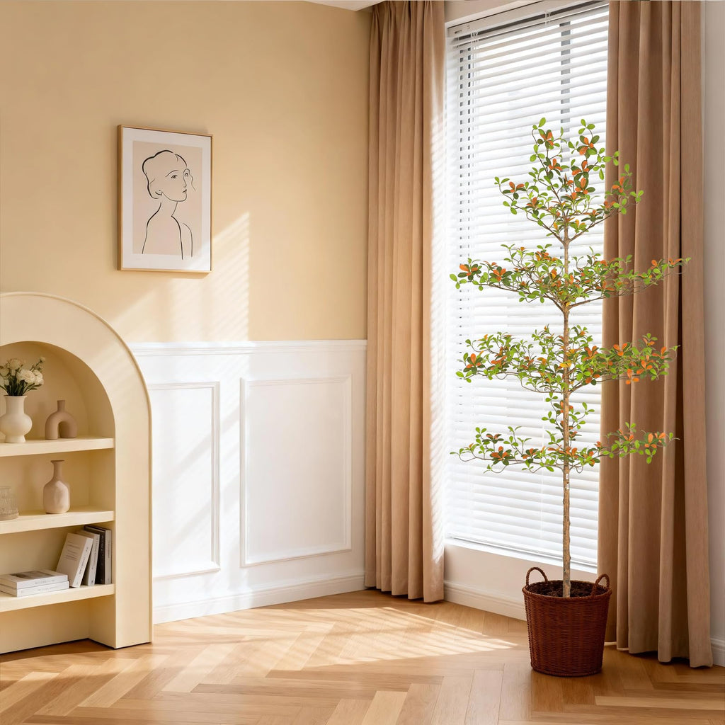 Black Olive Tree with Green and Red Leaf, 7FT Tall Faux Shady Lady Tree with Potted, Fake Olive Tree Decor Indoor