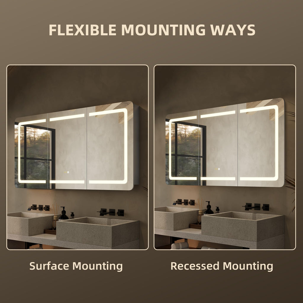 60"x32" LED Bathroom Mirror Cabinet, 3 Doors