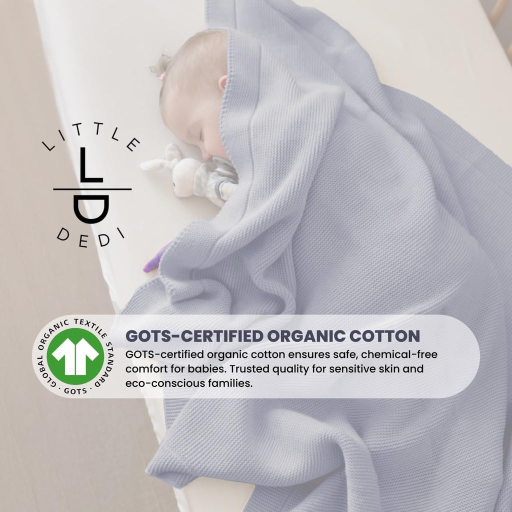 100% Organic Cotton GOTS Certified Baby Knitted Blanket with Gift Box - Soft Toddler, Crib, Stroller Blanket