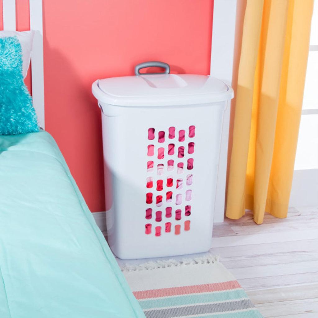 9-Pack Ultra Wheeled Hamper, Laundry Basket w/Flip-Top Lid & Retractable Handle - Plastic Rolling Clothes Storage