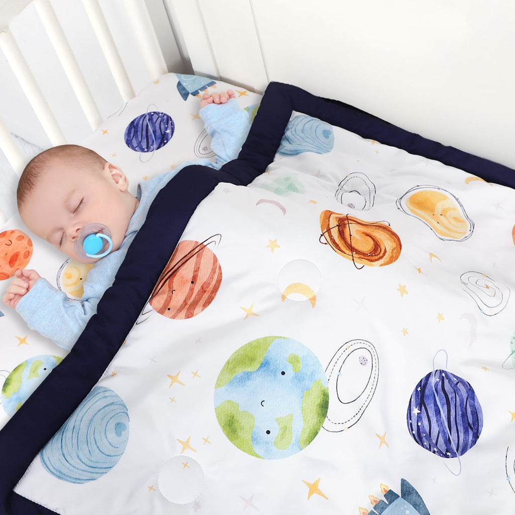 3 Piece Baby Crib Bedding Set for Boys, Planets