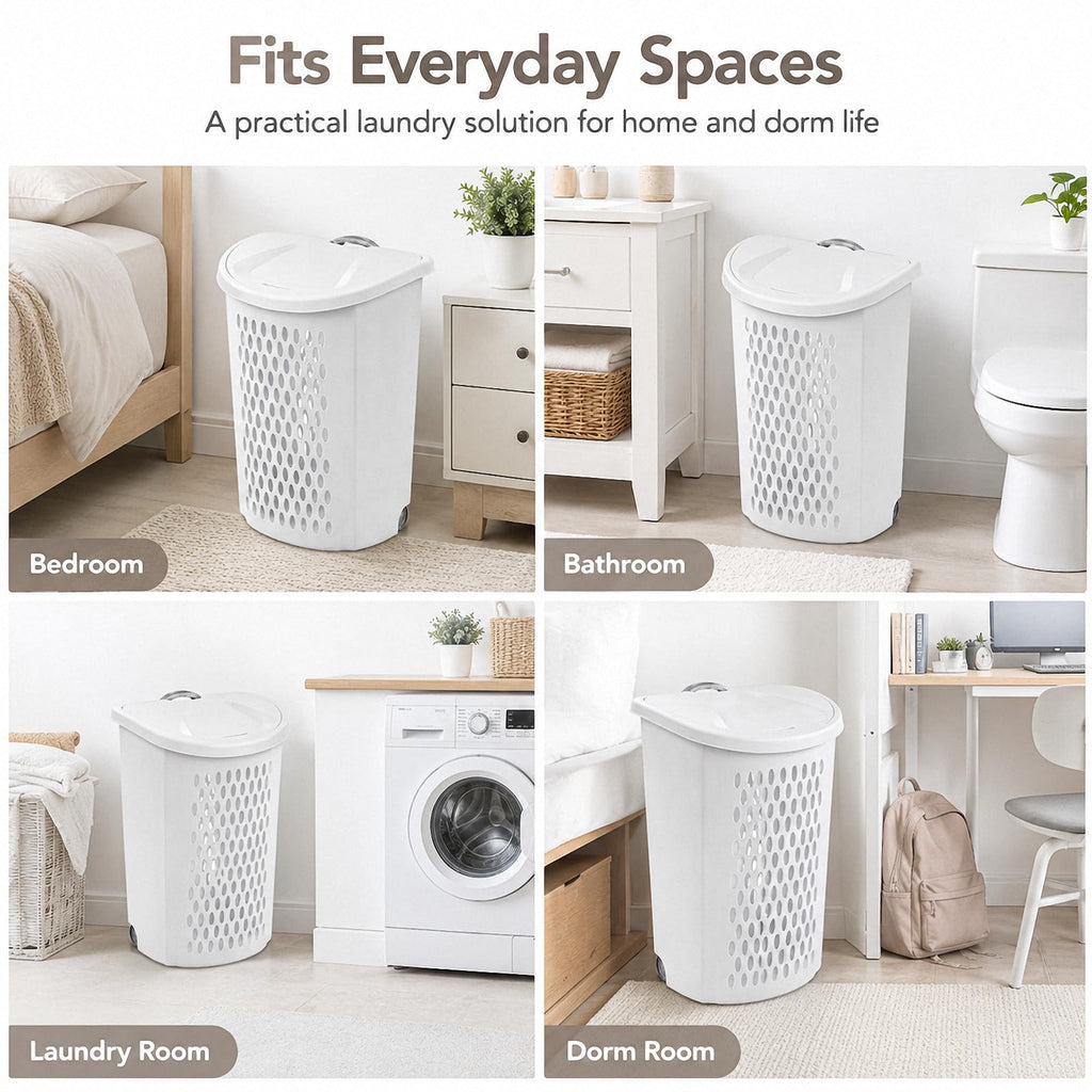 135L Wheeled Plastic Laundry Hamper, Ultra Wheeled Clothes Laundry Basket
