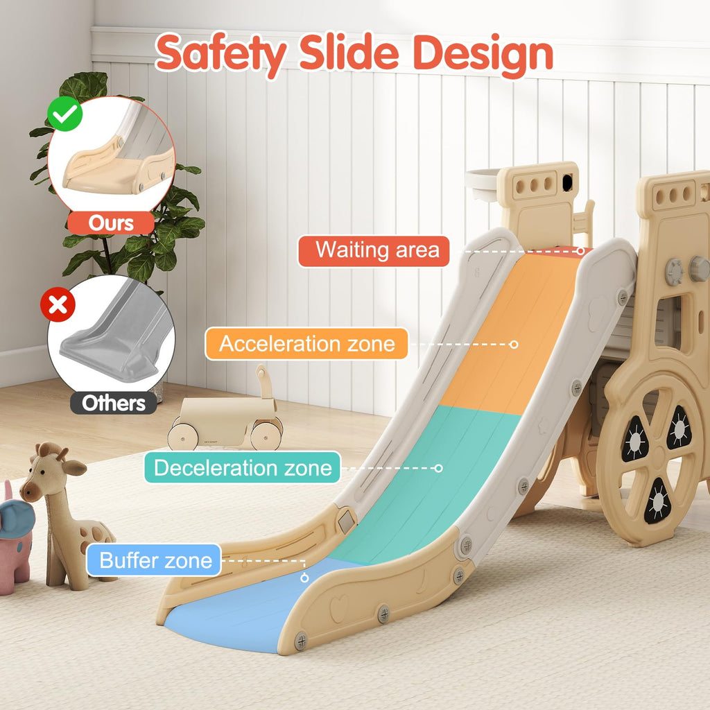 4-in-1 Toddler Slide Playset - Indoor/Outdoor Slide, Basketball Hoop & Climber, Safe Enclosed Steps & Anti-Slip