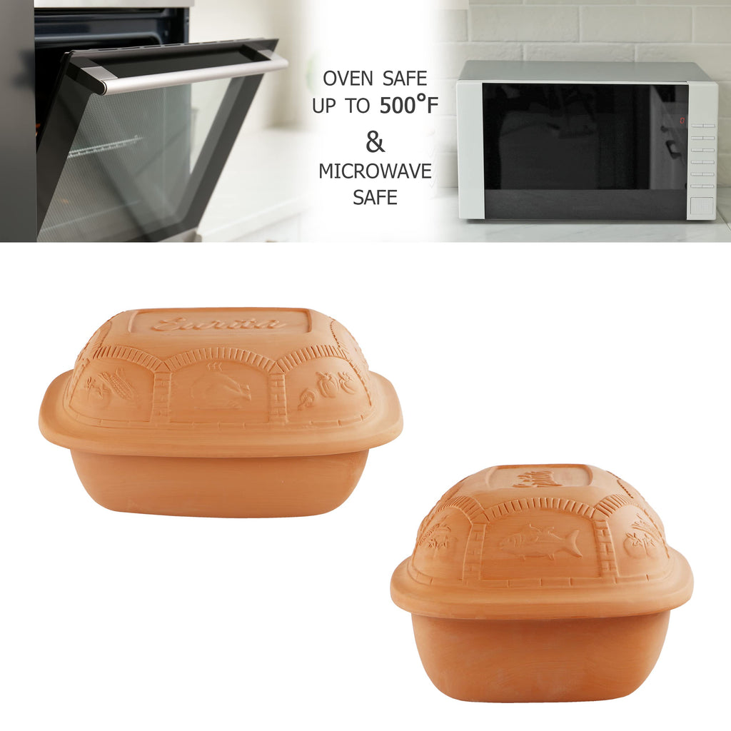 Eurita Clay Roaster, 4 Quart, 3.78 Litres, Non-Stick Earthenware, Toxin-Free, Healthy Clay Pot Cooking, Versatile