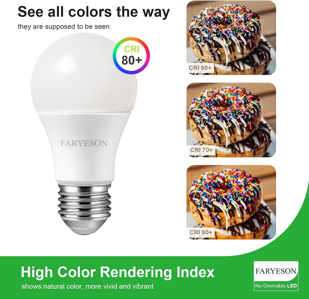 A19 E26 LED Light Bulbs, Energy-Efficient 9.5W, 1490 Lumens, 100 Watt Equivalent, 5000K Daylight White, 30,000 Hour