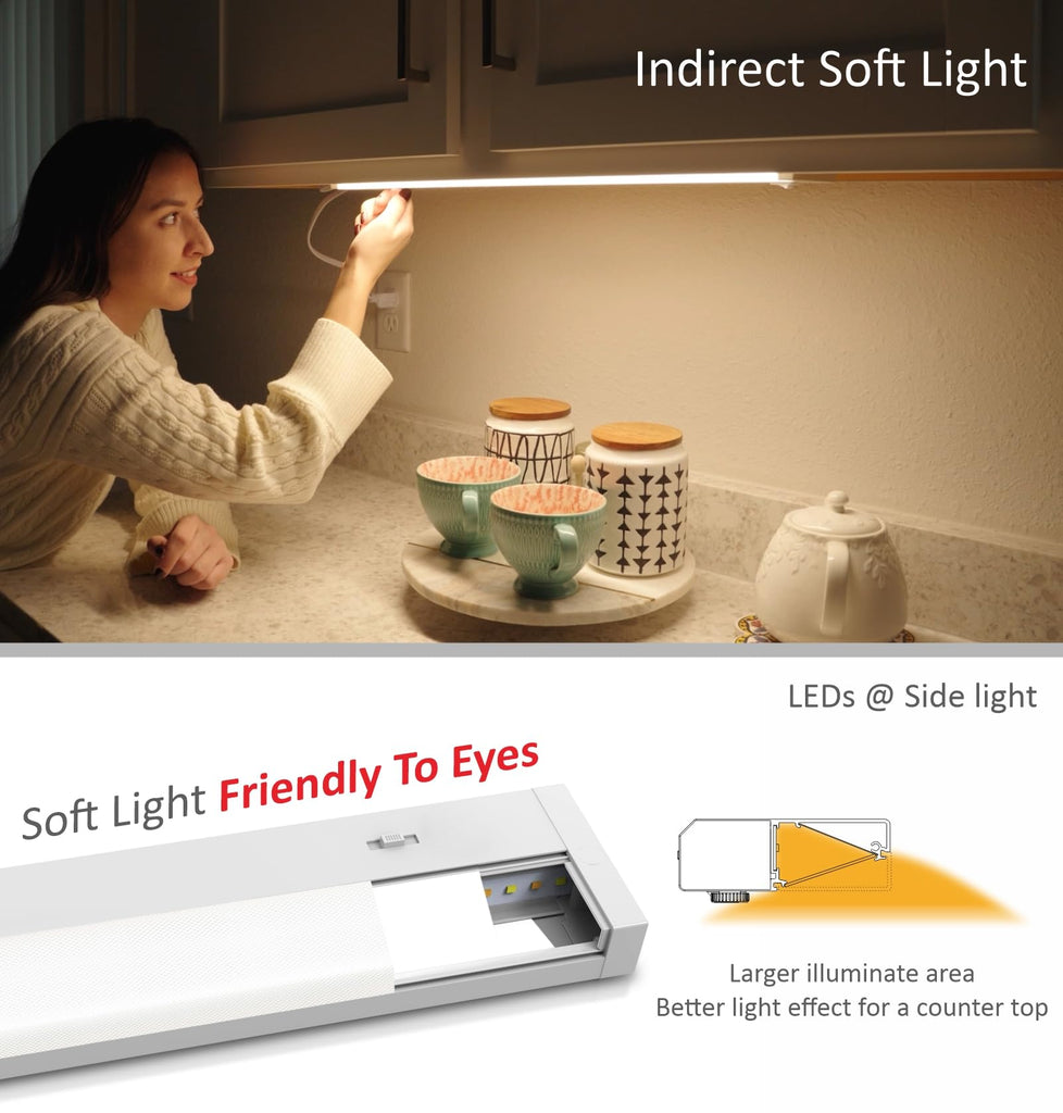 LED Under Cabinet Lighting Hardwired or Plug in, 18 Inch 9W, Dimmable 5 Color 2700K/3000K/3500K/4000K/5000K, Linkable