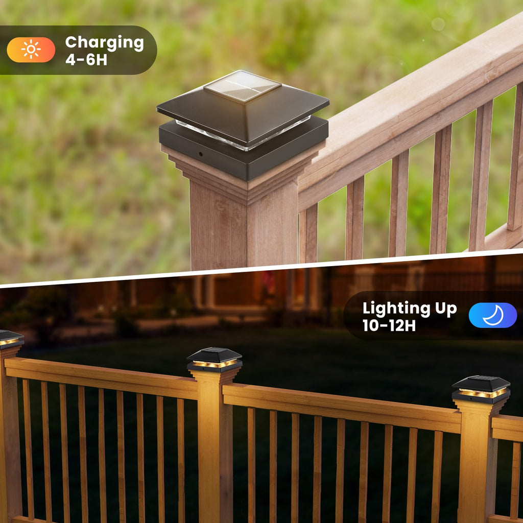 Solar Post Cap Lights Outdoor 16-Pack, Black Waterproof Solar Powered Deck Fence Lights Fit 4x4 Wood/Vinyl Posts