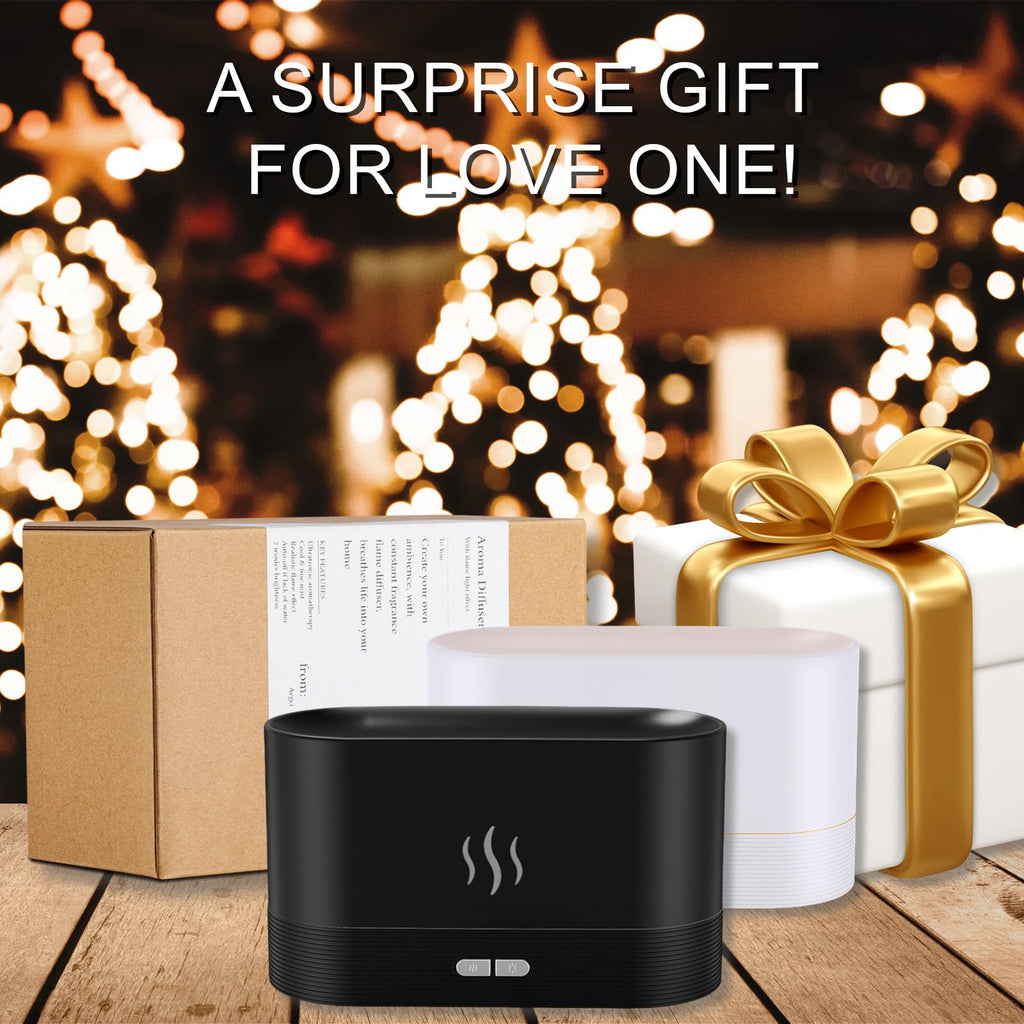 Essential Oil Diffuser, 180mL Flame Diffuser Humidifier with LED Fireplace Effect, Up to 8 Hours, Waterless Auto