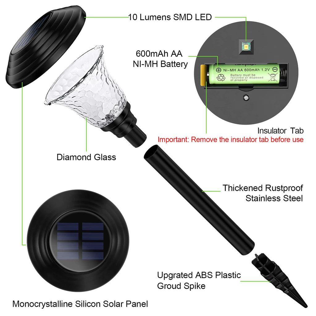 Glass Solar Lights Outdoor waterproof, 8 Pack Super Bright Solar Pathway Lights, Up to 12 Hrs Long Last Auto On/Off