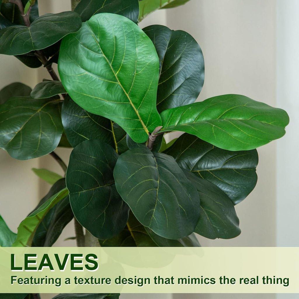 5FT Fiddle Leaf Fig Artificial Tree with White Planter Pot,Faux Floor Plant, Indoor and Outdoor Fake Plants Decor