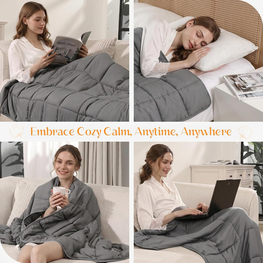 Weighted Blanket for Adults (15 lbs 60" x 80") Queen Size, Soft Cotton | Cooling Heavy Blanket for Sleep, Thick