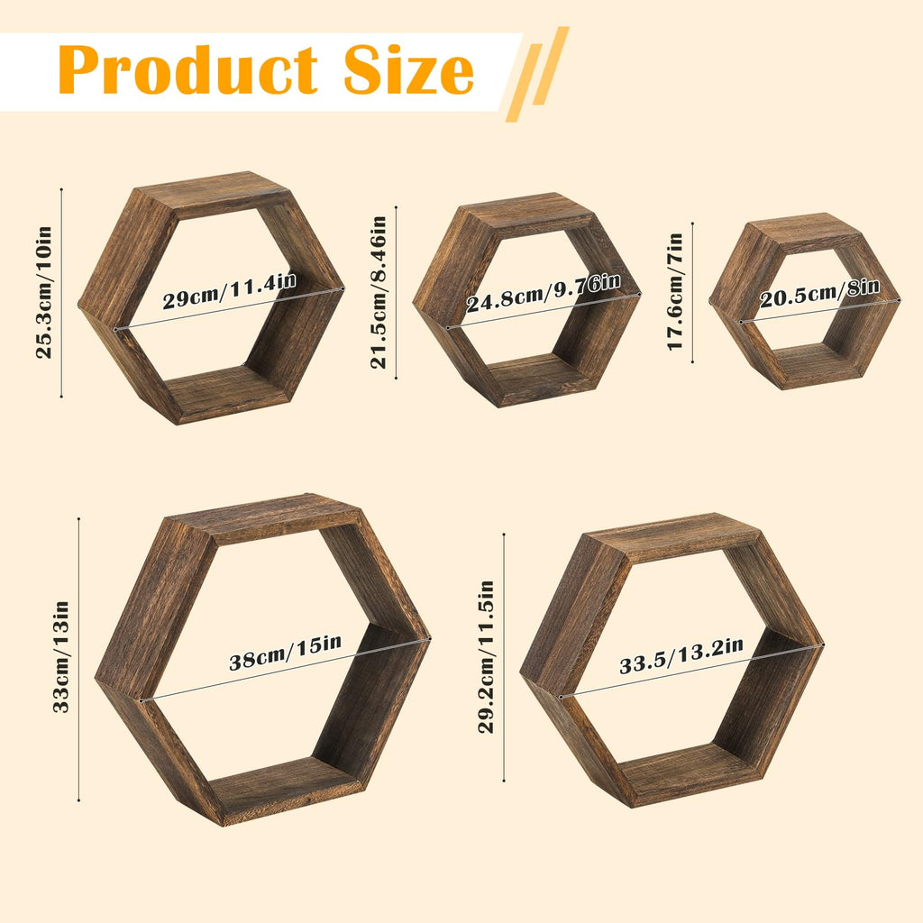 Hexagon Floating Shelves, Honeycomb Display Wall Shelf, Set of 5