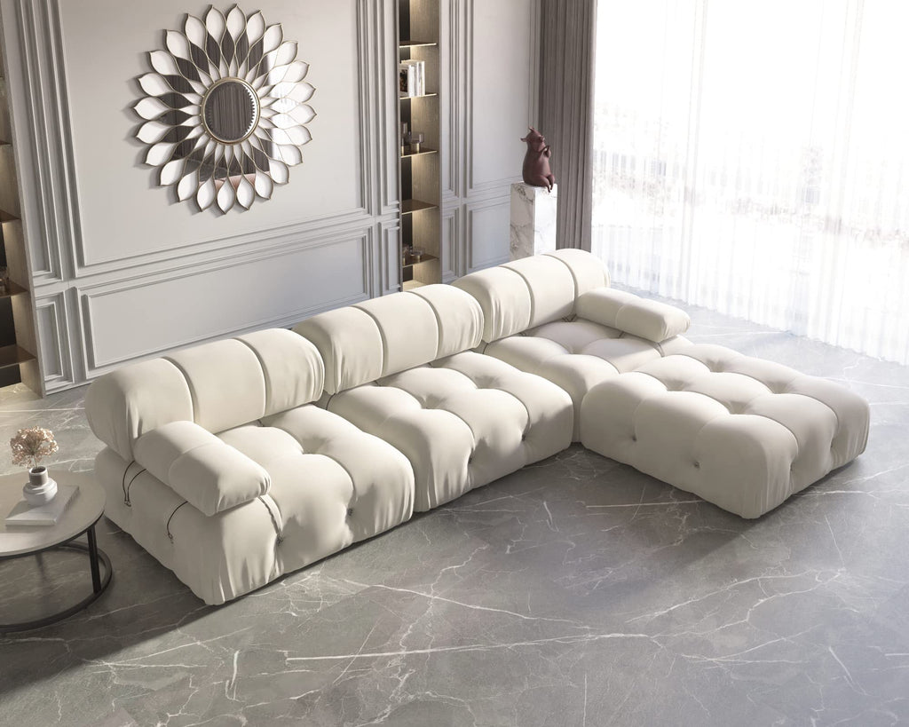 L-Shaped Sectional Couch, 104'' Minimalist Velvet Floor Sofas Couches, Mid-Century Modular Sectional Sofa with
