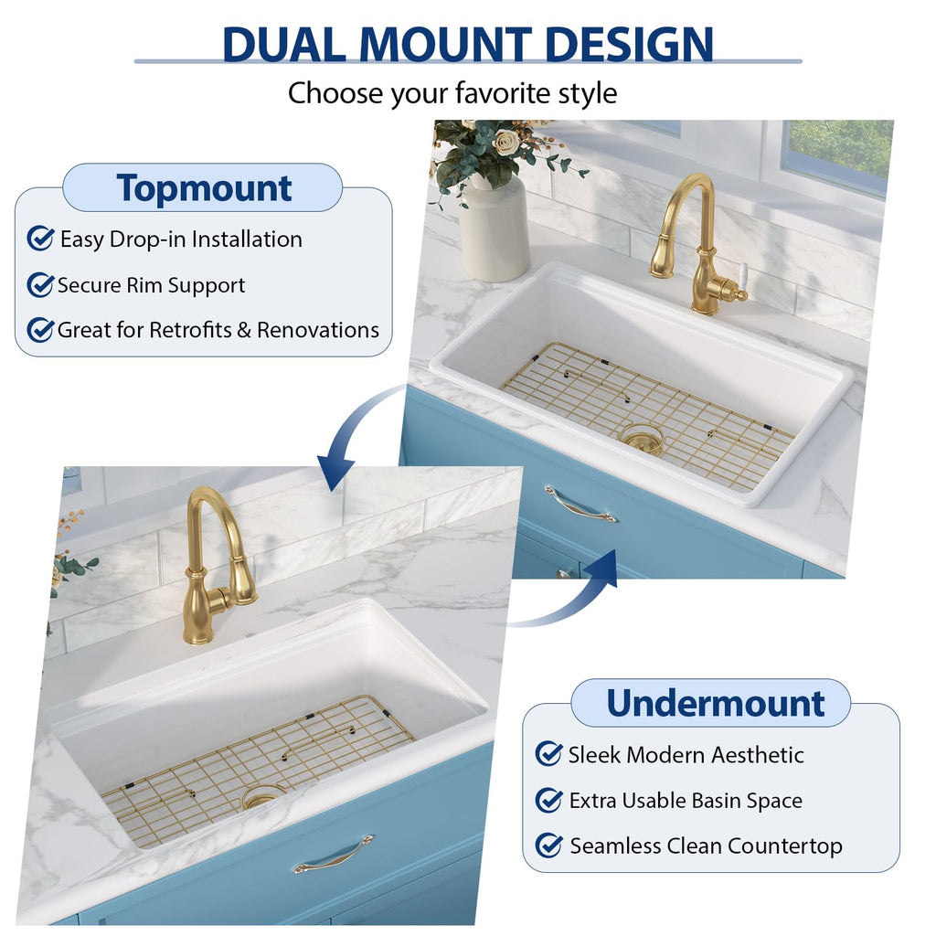 33 Inch White Undermount Sink Workstation - 33 x 19 Inch White Kitchen Sink Drop In Single Bowl Ledge Workstaion