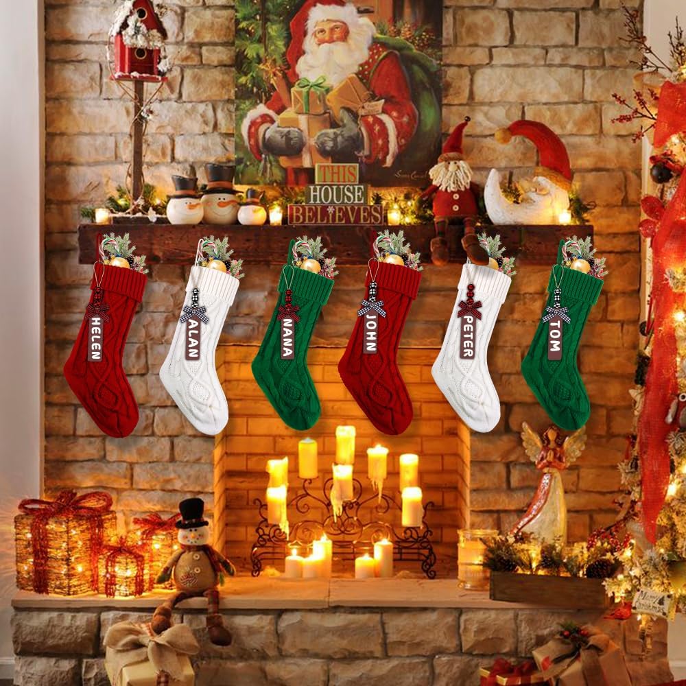 Christmas Stockings,18Inches Large Cable Knitted Stockings - Set of 6