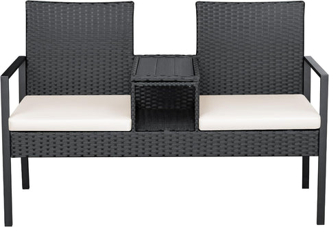 Greesum Patio Conversation Set Outdoor Wicker Furniture Sets with Soft Cushions and Built-in Coffee Table for Lawn