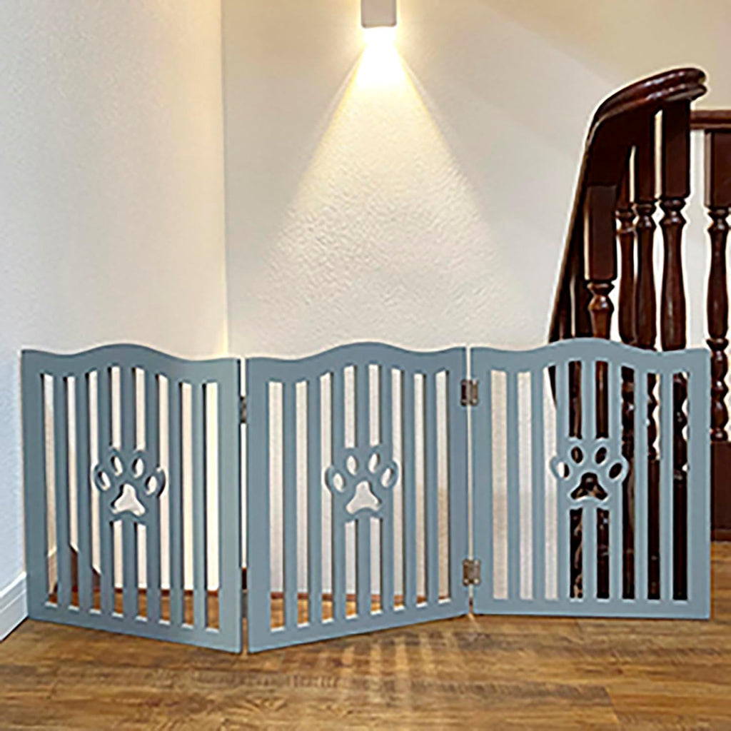 Pet Gate Wooden Free Grey Standing Dog Gate - Foldable