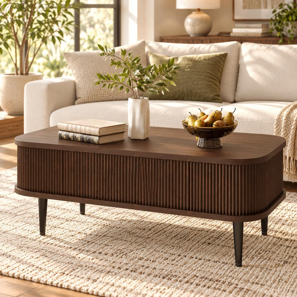Mid Century Fluted Coffee Table, Walnut