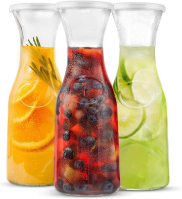 Glass Carafe, Mimosa Bar Supplies, Carafe Pitchers with Lid, Set of 3, Glass Water Pitcher, Drink Dispensers for