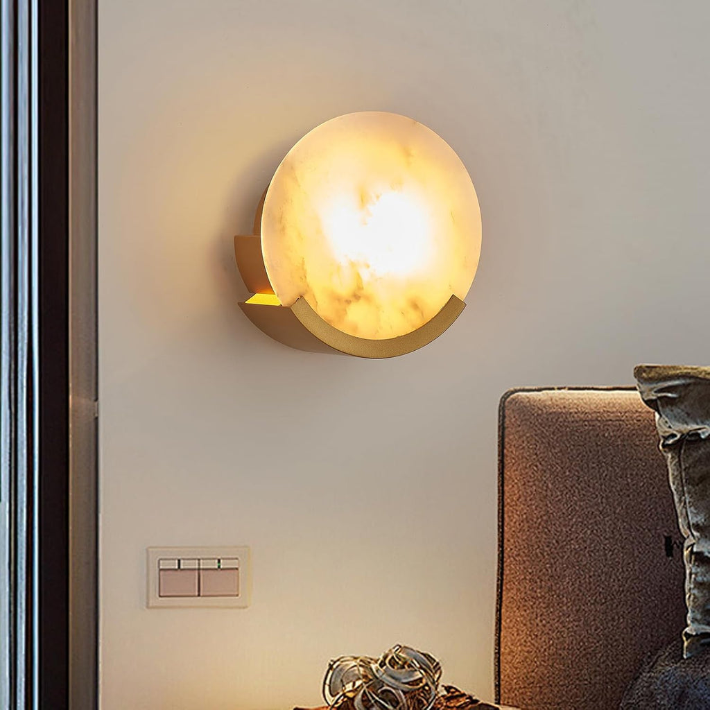 Gold Modern Wall Sconces for Bathroom, 1-Light Alabaster Sconce Wall Light Fixture for Bedroom, Unique Sconce