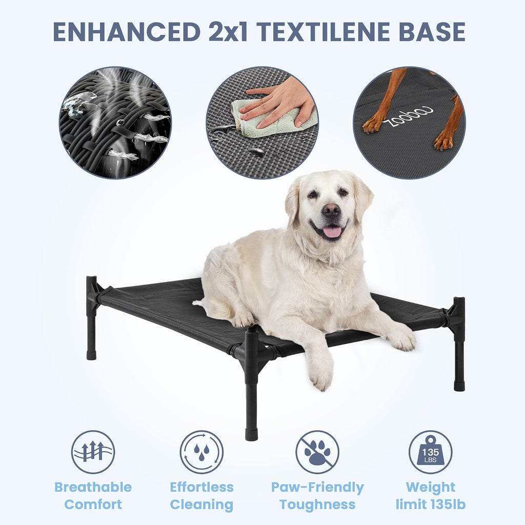 Large Dog House Outdoor, 36in Elevated 2-in-1 Cot & Canopy