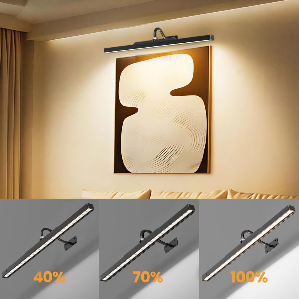 Picture Lights Battery Powered 6000mAh -3 Pack Black Wireless Remote Control Sconces for Gallery, Living Room
