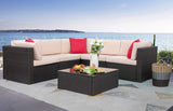 6 Pieces Furniture Outdoor Sectional Sofa All Weather PE Rattan Patio Conversation Set Manual Wicker Couch with Cushions and Glass Table, Beige A106-B08GZDKN59