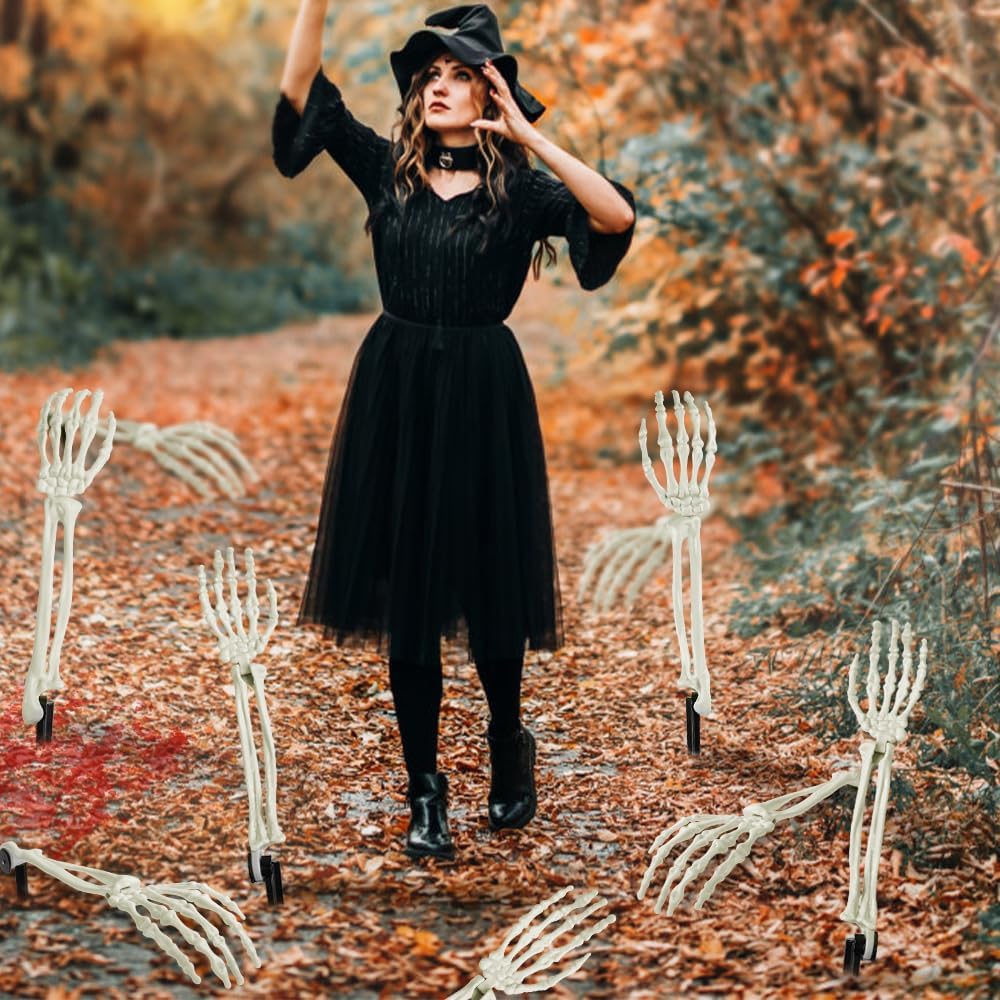 Halloween Skeleton Arm Decor White Hands Stakes - Set of 10