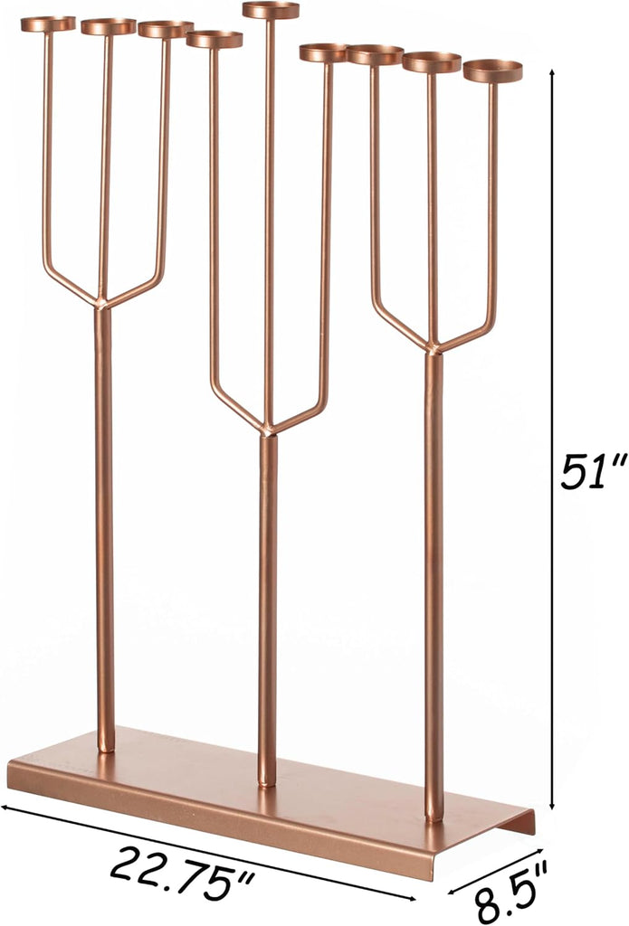 Modern Design l Hanukkah Exceptional presentational Piece, 9 Branch Tea Light Candle Holders, Rose Gold