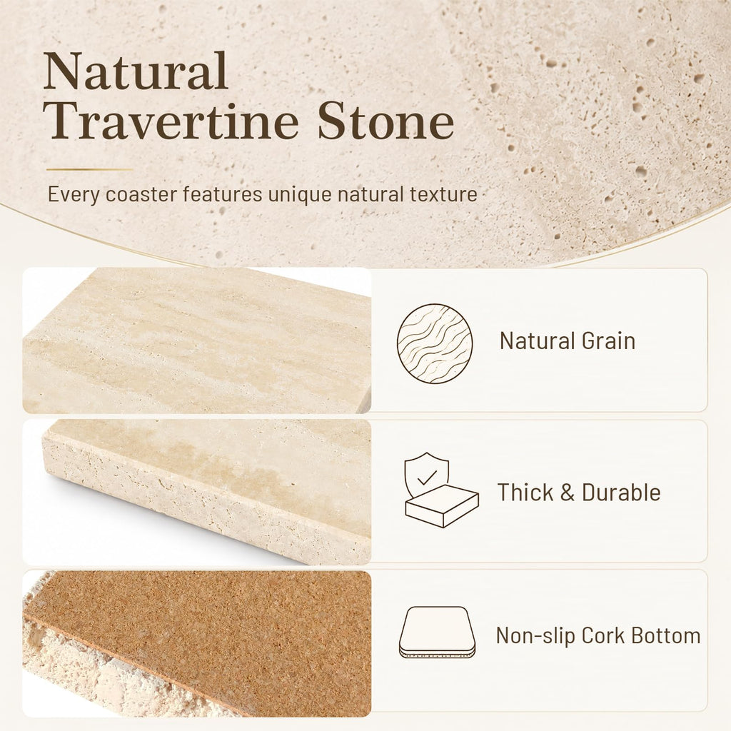 Natural Travertine Marble Coasters Set of 6-4"Square