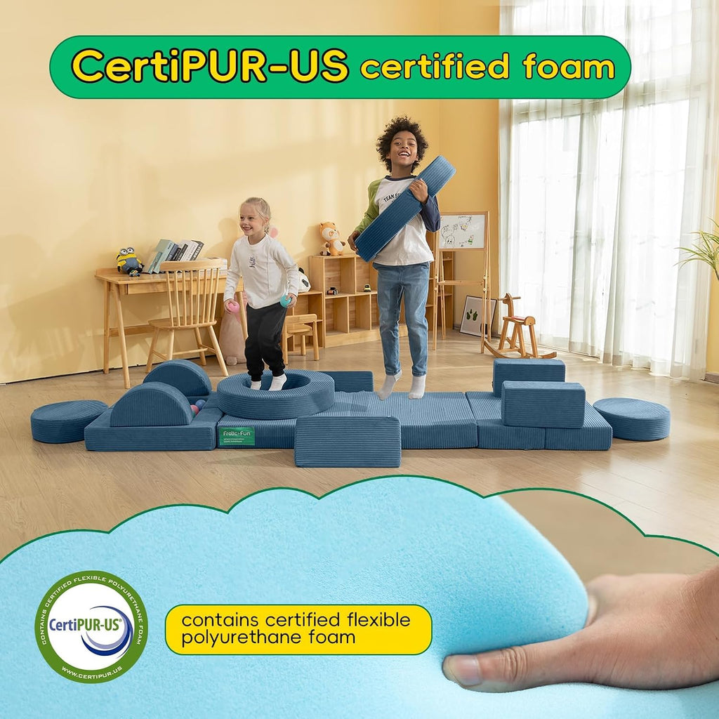 16Pcs Modular Kids Play Couch for Toddlers, Fold Out Kids Couch Building Fort for Playroom Bedroom, Kid Convertible