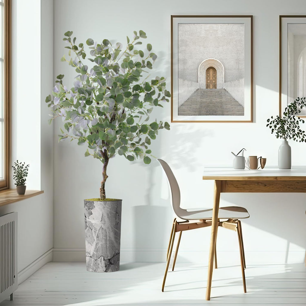 Artificial Tree in Modern Planter, Fake Eucalyptus Silk Tree for Indoor and Outdoor Home Decoration - 66" Overall