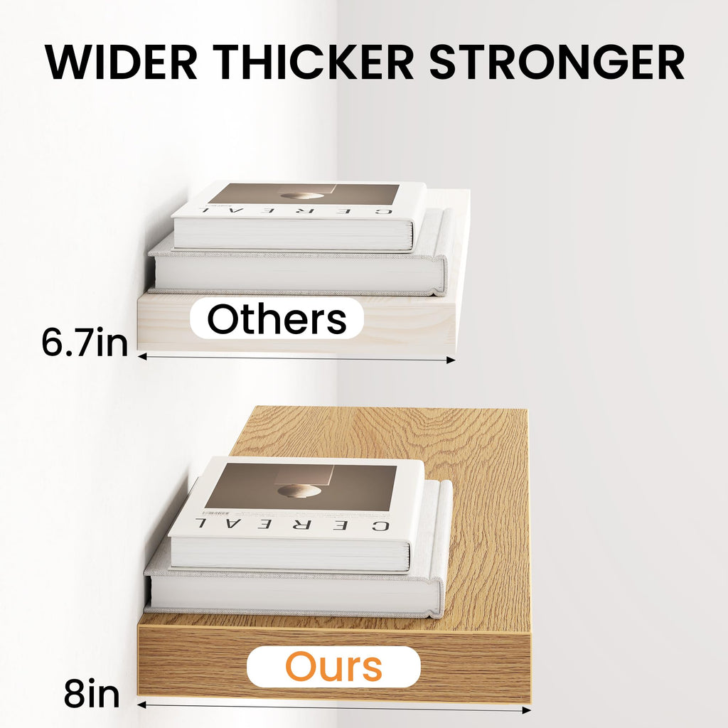72 Inch Floating Shelves for Wall, 8 Inch Deep Wall Mounted Wood Shelves with Invisible Brackets Storage Decor, Oak