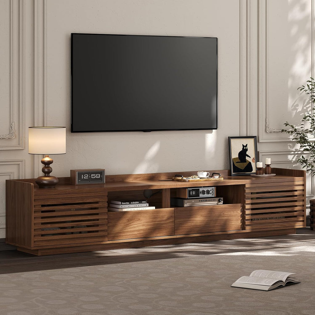 78.7" TV Stand for TVs Up to 85", Mid-Century Modern Entertainment Center with Sliding Doors and Adjustable Shelves