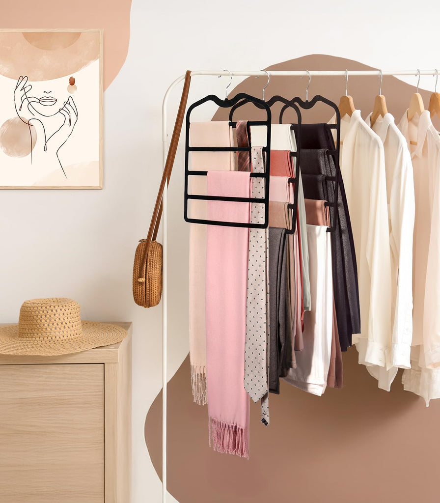 Pants Hangers Space Saving, 5 Pack 5 Tier Velvet Short Neck Pants Hangers