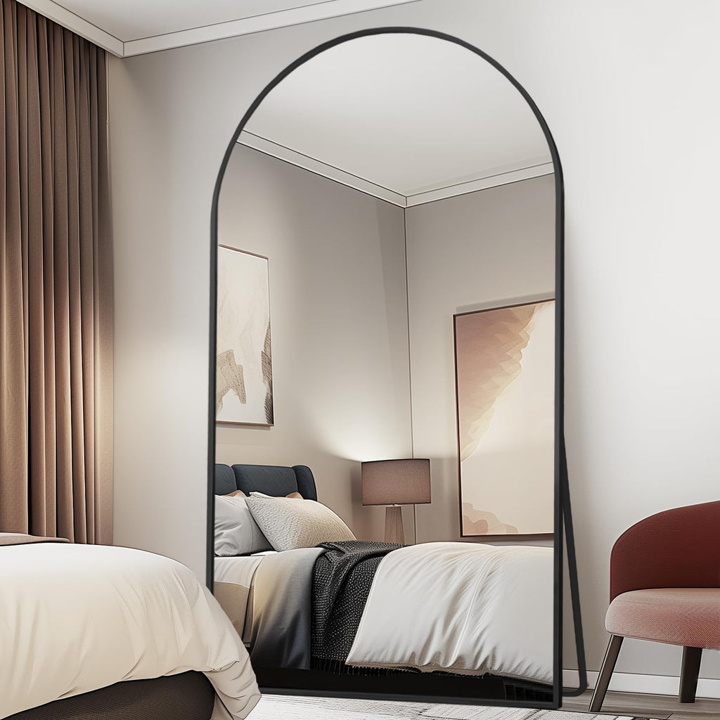 76" x 37" Arched Full Length Mirror with Stand, Black Floor Mirror