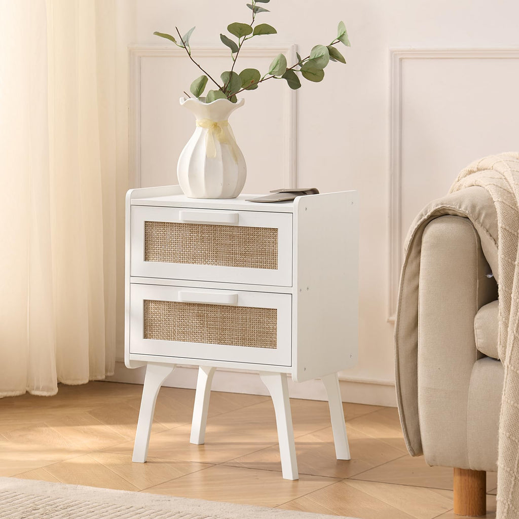 Rattan Nightstands Set of 2, 2 Drawers