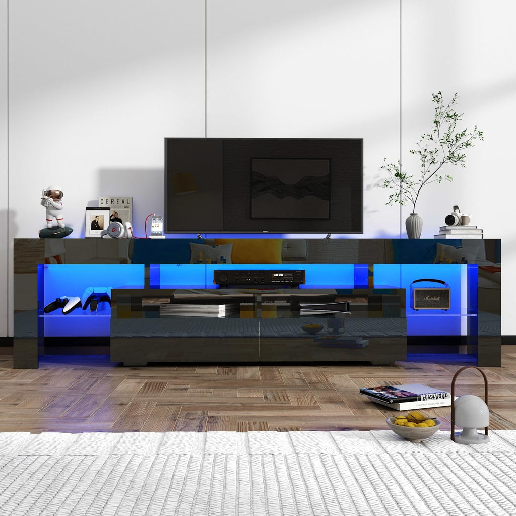 70IN LED TV Stand for 65/75/85 inch TV, High Glossy Modern Entertainment Center with Drawer and Led Lights