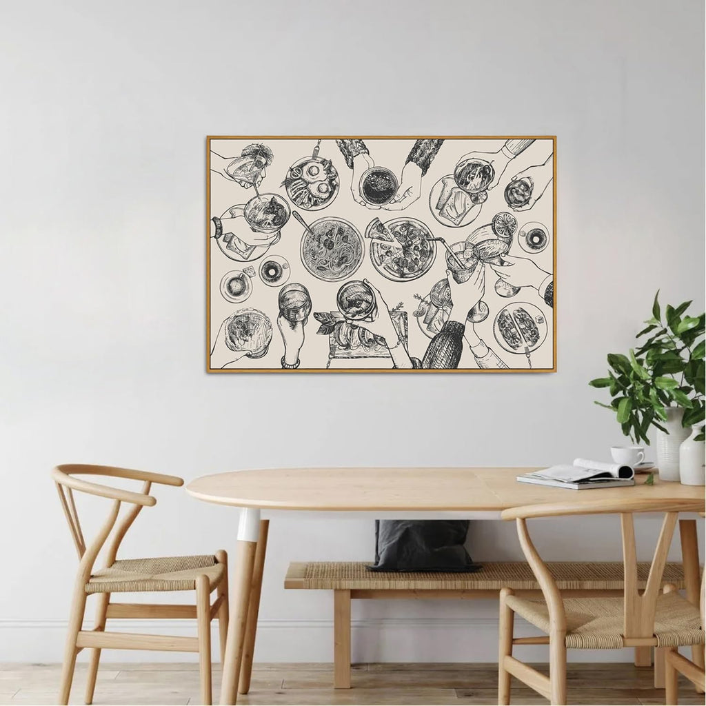 Framed Canvas Wall Art Vintage Print Cheers Friends Clinking Cute Minimalist Mid Century Modern Abstract Retro